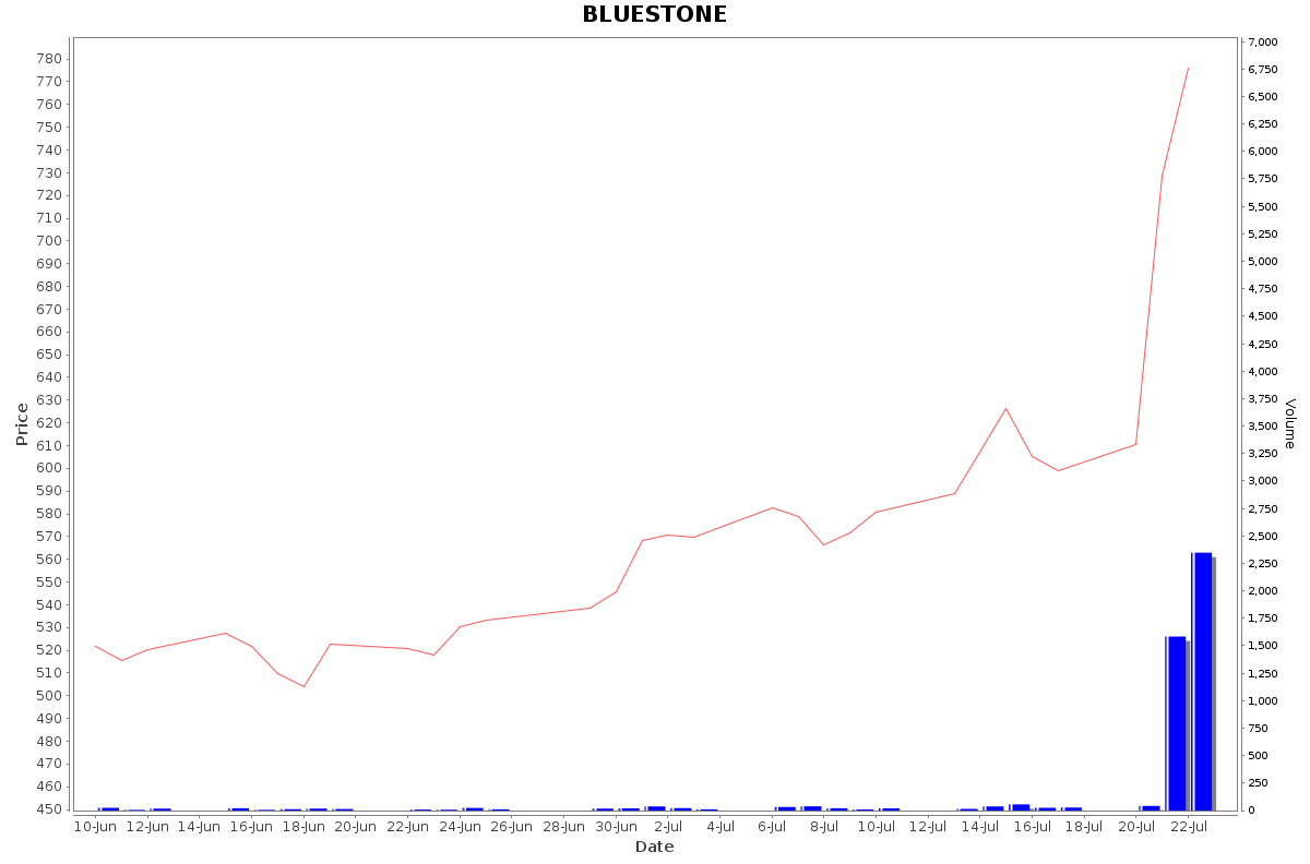 BLUESTONE Daily Price Chart NSE Today